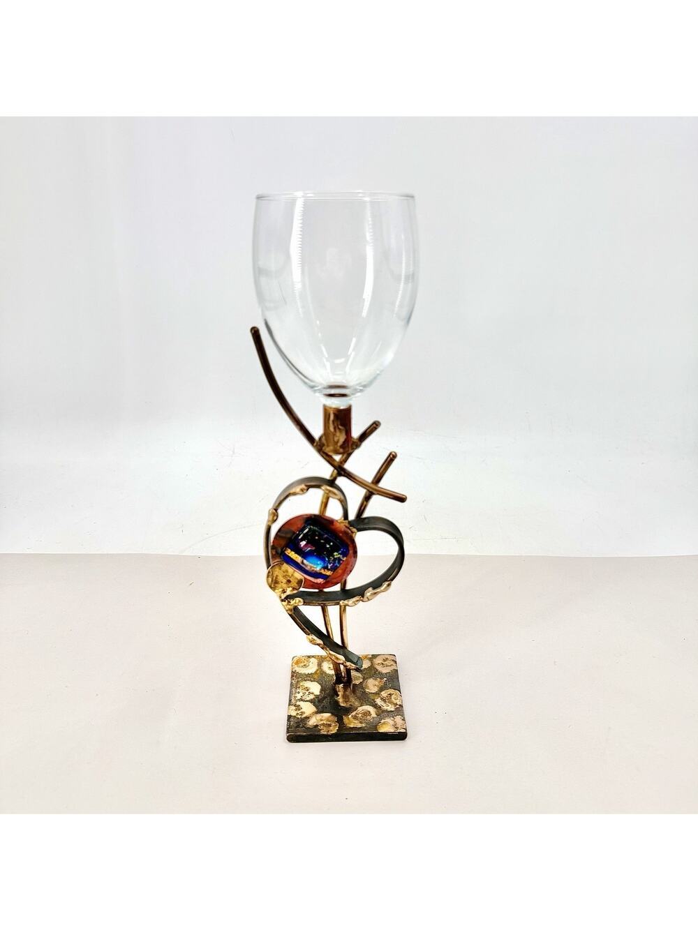 Vintage Gary Rosenthal Wedding Kiddush Cup Metal & Glass Heart Design Judaism